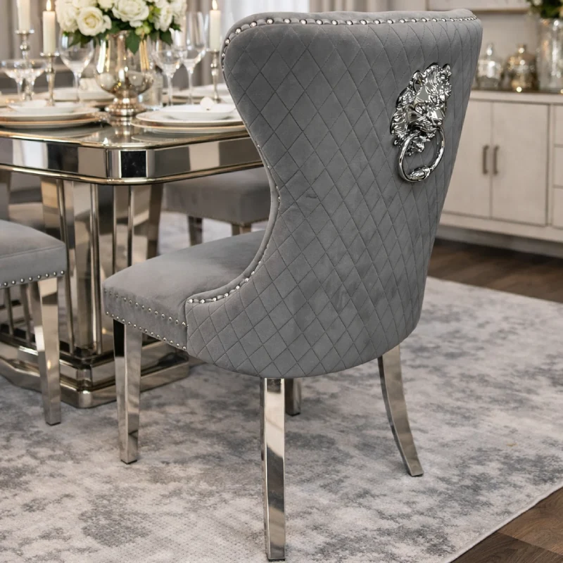 Modern Grey Dining Chairs with Chrome Legs