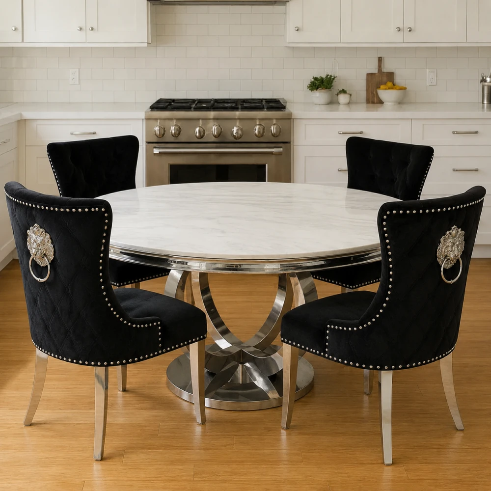 White Round Dining Table - Marble Top