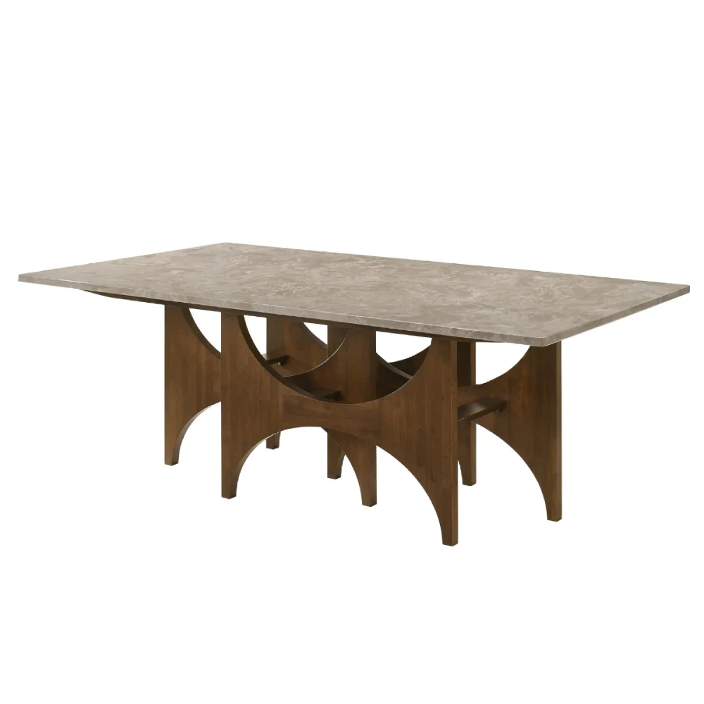 Beige Dining Table - Walnut Frame