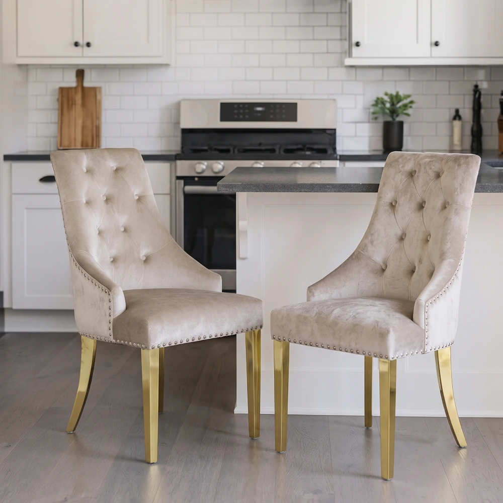 Mink Dining Chairs With Gold Legs