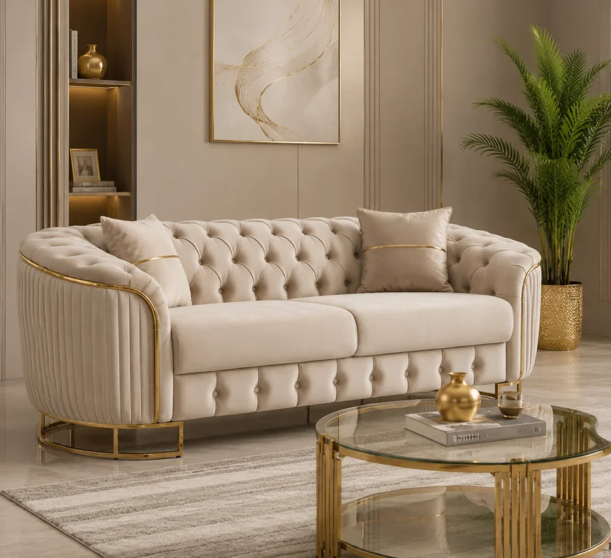 Cream Velvet Sofa Set