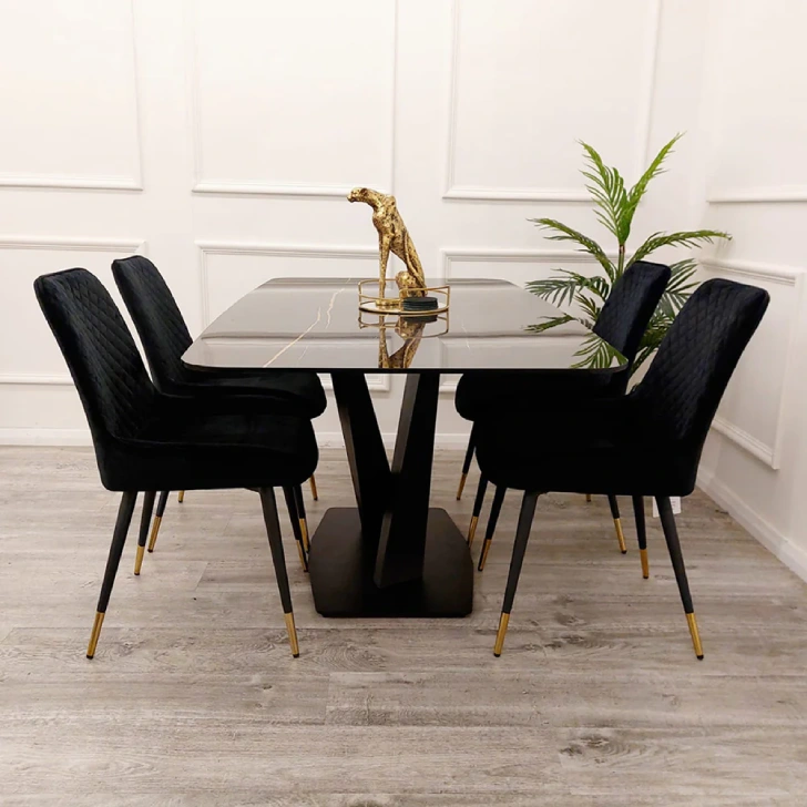 Marble effect dining table and 4 chairs - Black