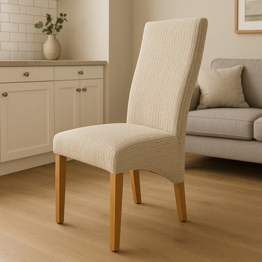 Cream Fabric Dining Chairs - Oak Legs