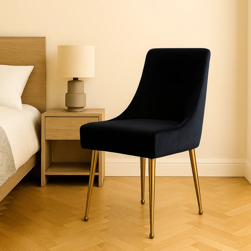 Black Velvet Dining Chair - Gold Legs