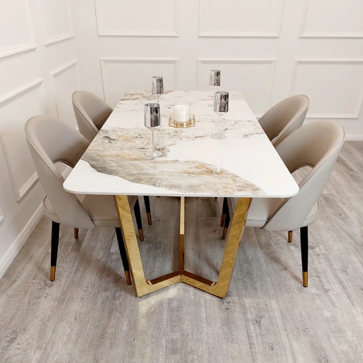Marble dining table set - Gold base