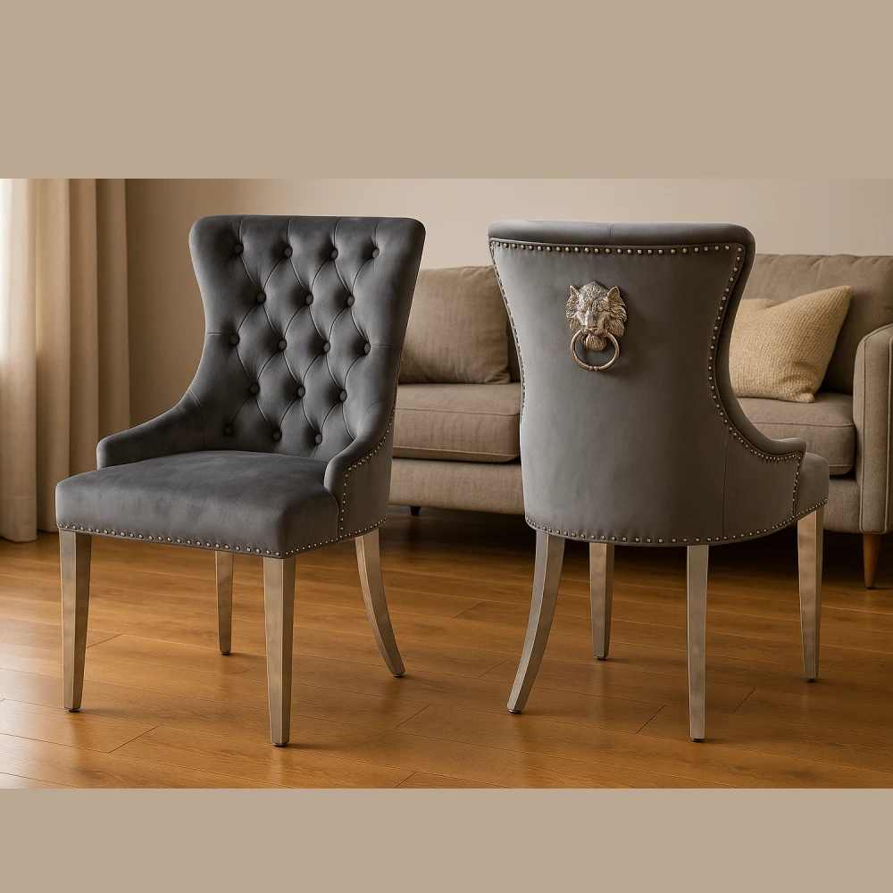 Knocker Chair With Chrome Legs- Dark Grey Velvet