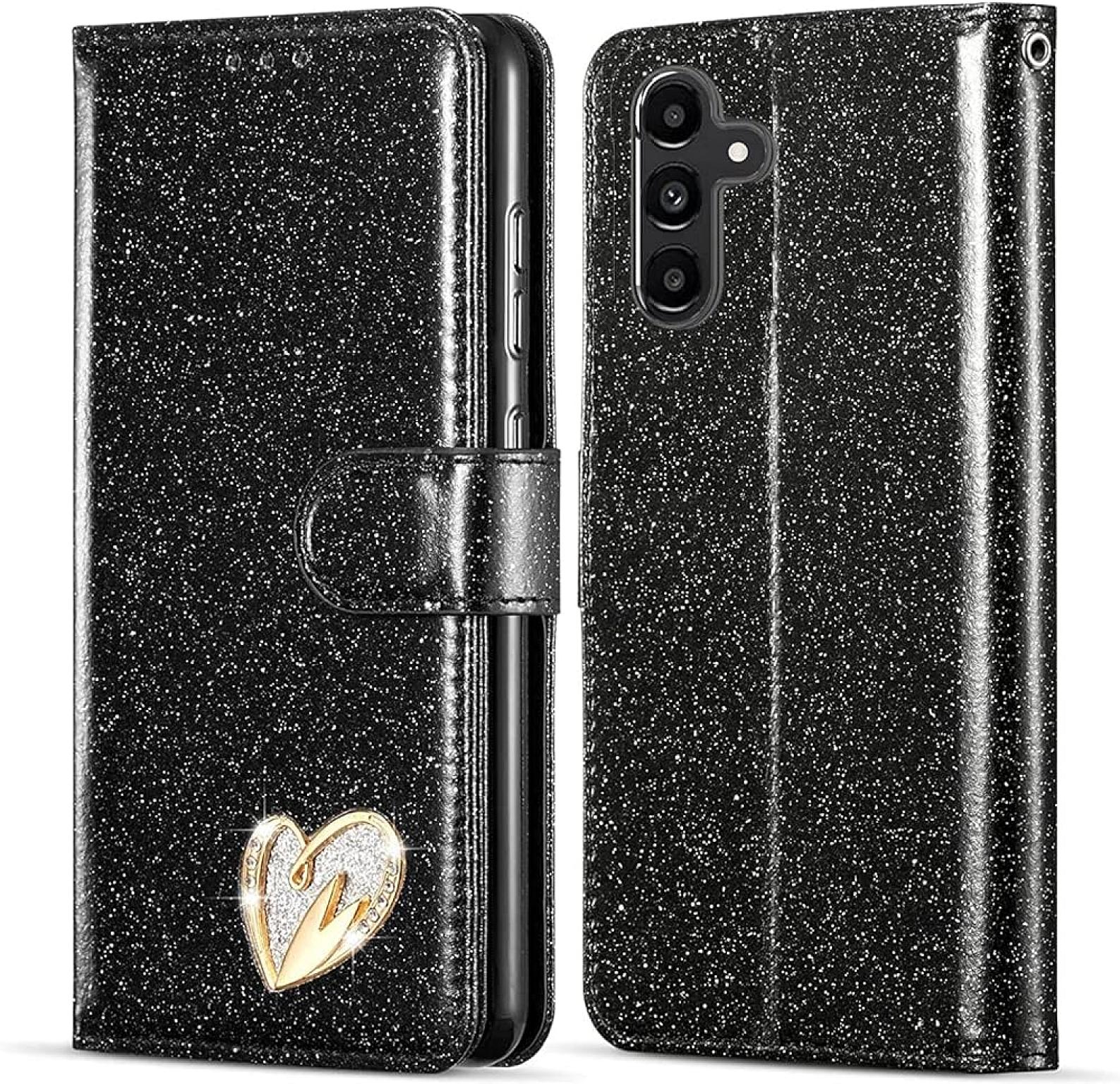 Galaxy A12 Wallet Heart Shiny Case