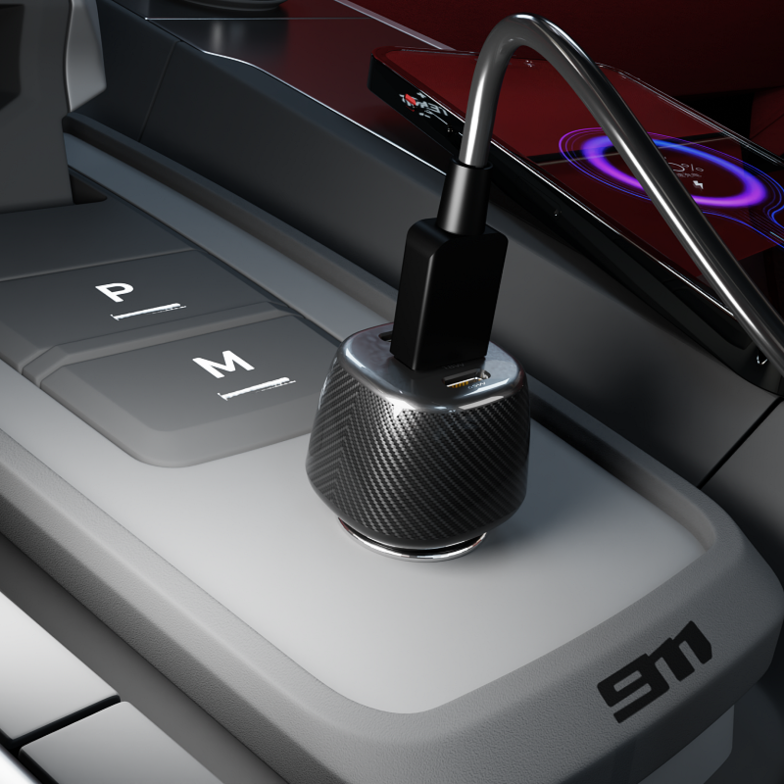 103W Fiber Carbon Design In-Car Charger with USB-A and Dual USB-C Ports