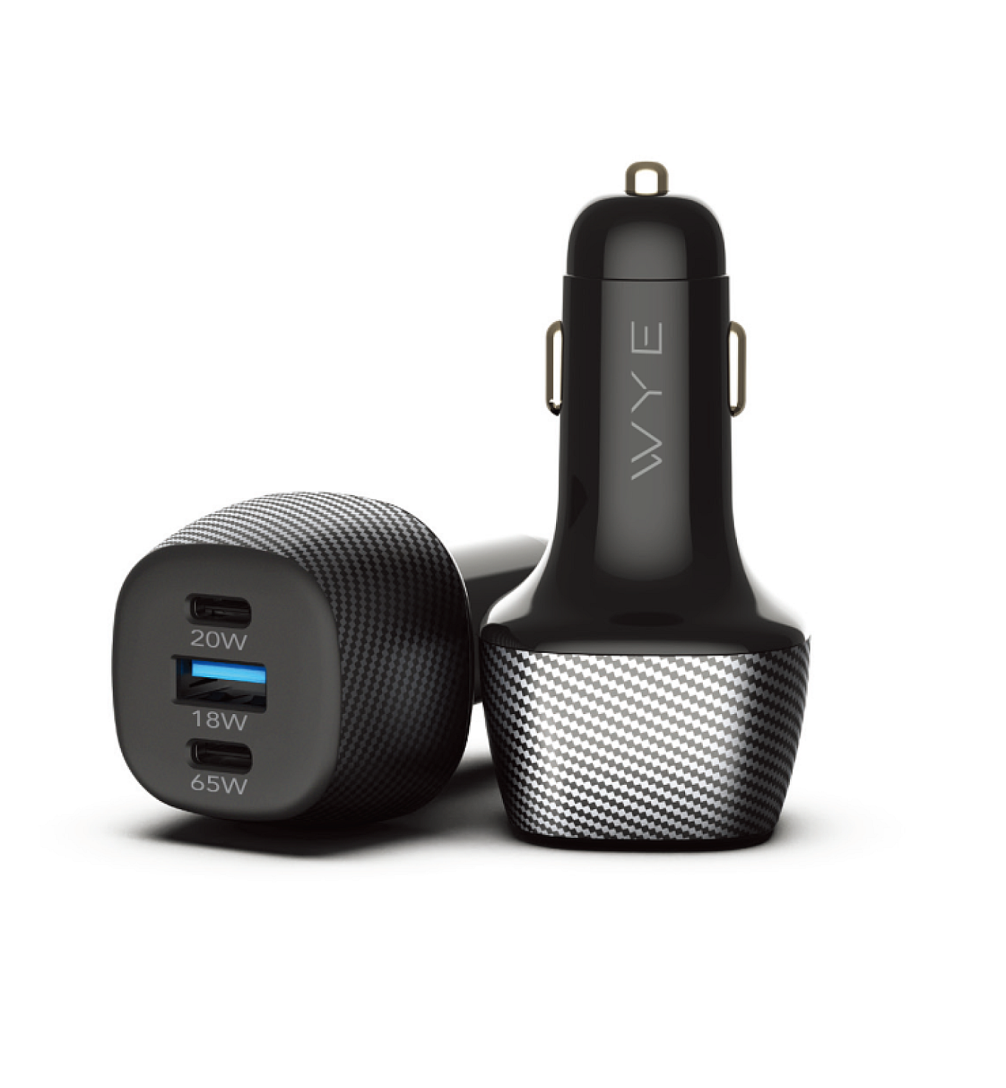 103W Fiber Carbon Design In-Car Charger with USB-A and Dual USB-C Ports