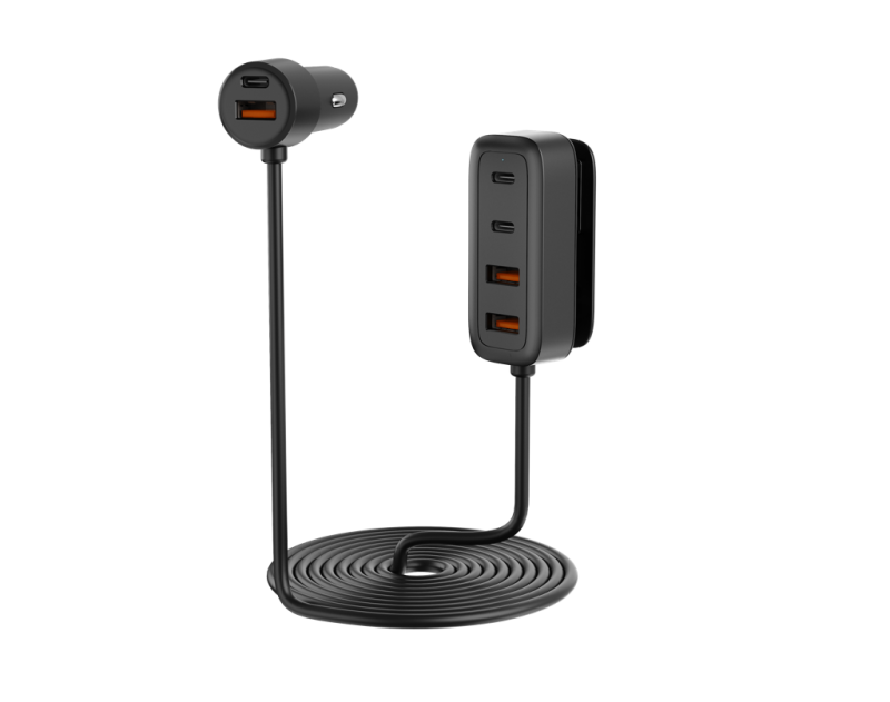108W In-Car Charger With Multi-Port Extended Charging Hub