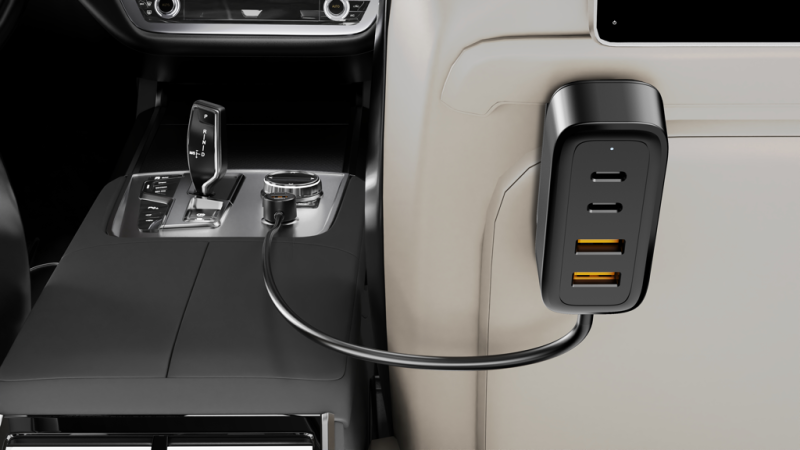 108W In-Car Charger With Multi-Port Extended Charging Hub