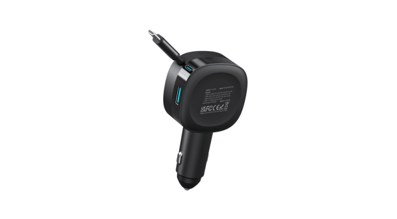 3-IN-1 Fast Charging In-Car Charger with Built-in Retractable Cable&A,C ports