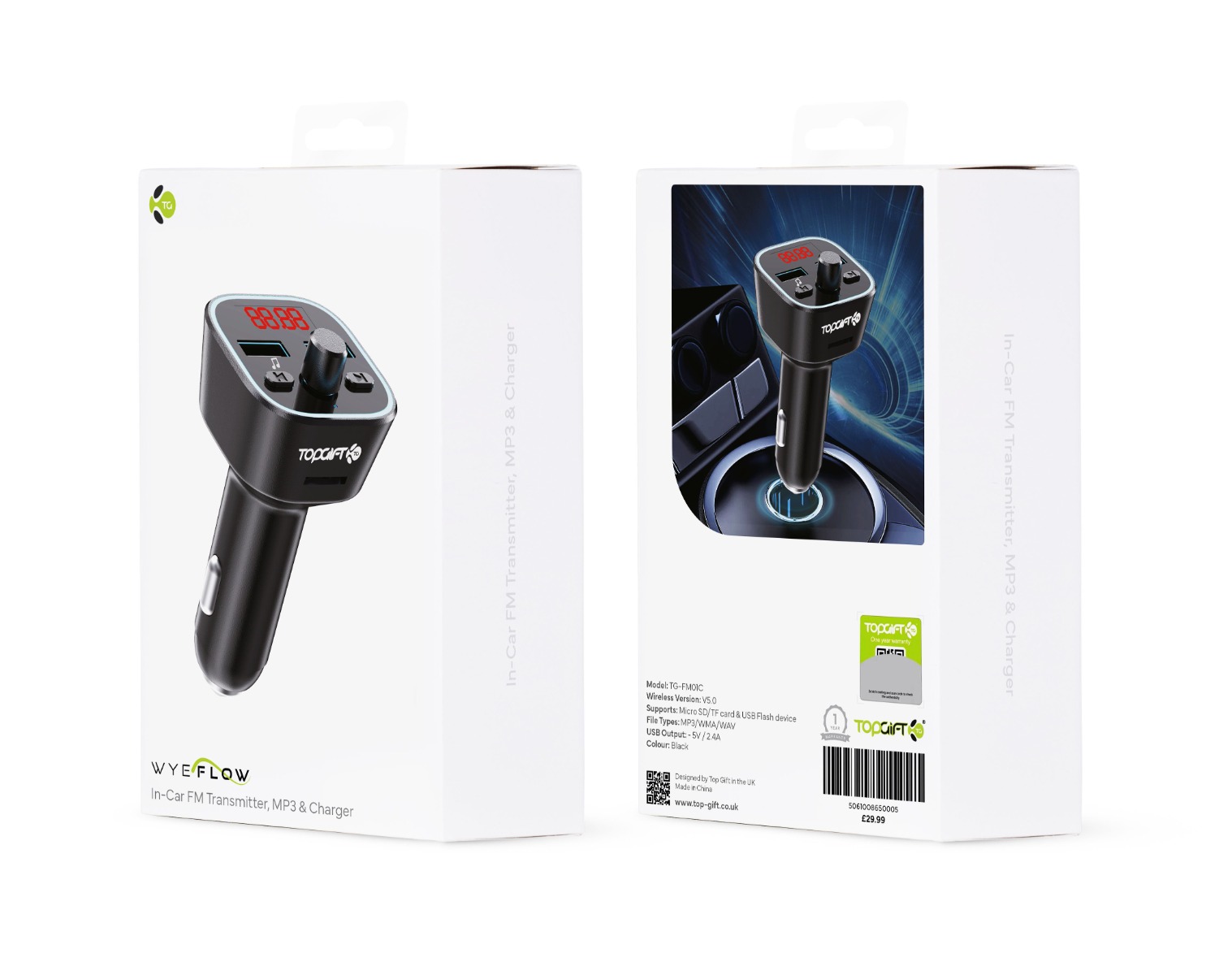 WYEFLOW In-Car FM/Bluetooth MP3 & In-Car Charger