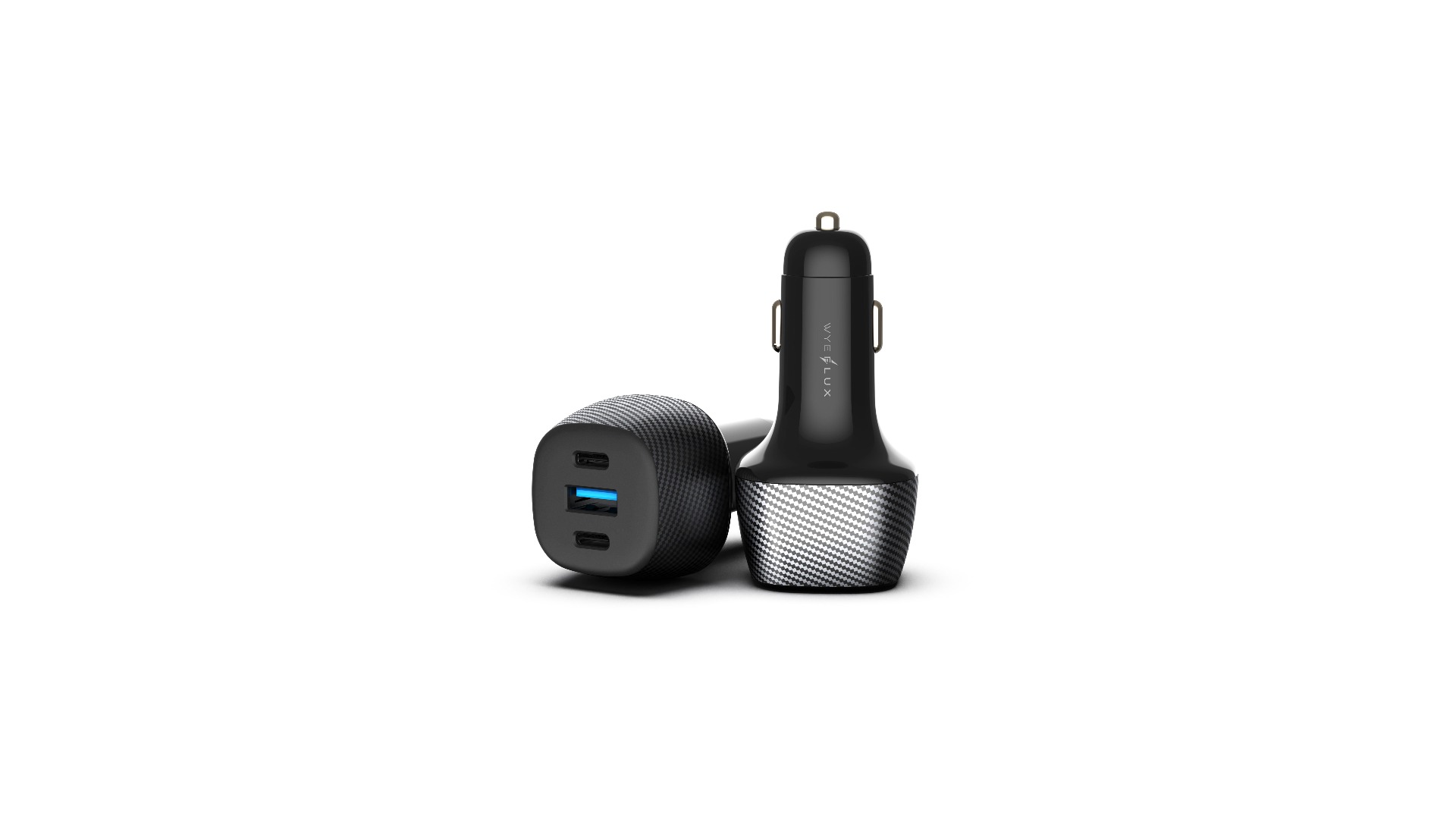 103W Fiber Carbon Design In-Car Charger with USB-A and Dual USB-C Ports