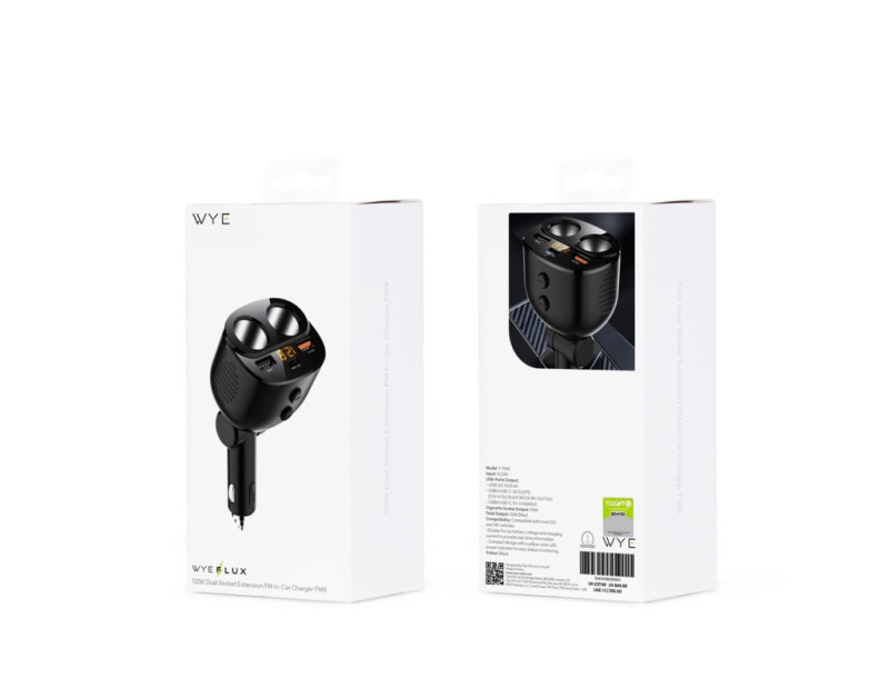 112W Dual Socket Extension FM In-Car Charger FM9