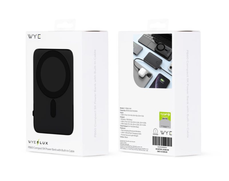 PB60 Compact 5K Power Bank with Built-In Cable