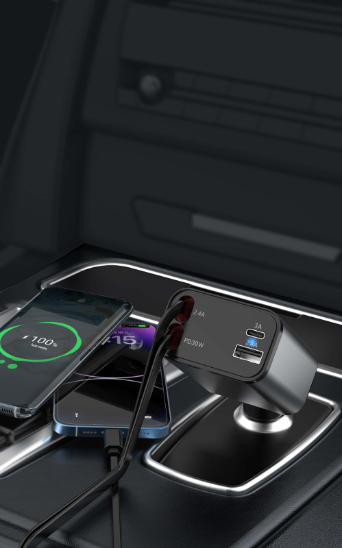 4-in-1 Retractable Fast Car Charger