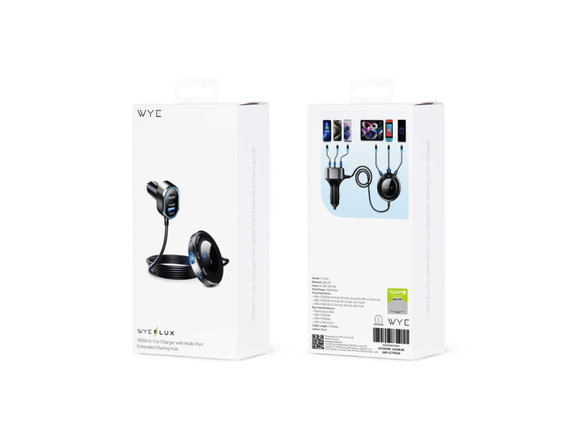 100W In-Car Charger with Multi-PortExtended Charging Hub