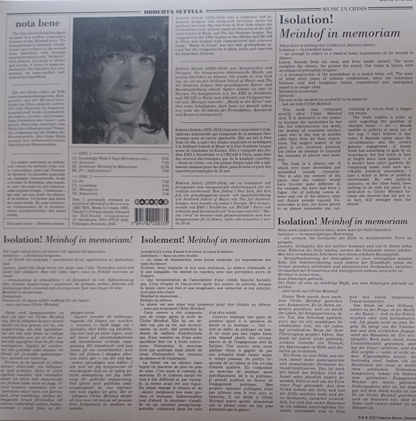 ROBERTA SETTELS — SETTELS - MUSIC IN CRISES