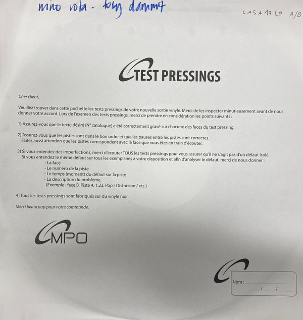 NINO ROTA / FEDERICO FELLINI — Toby Dammit - OST