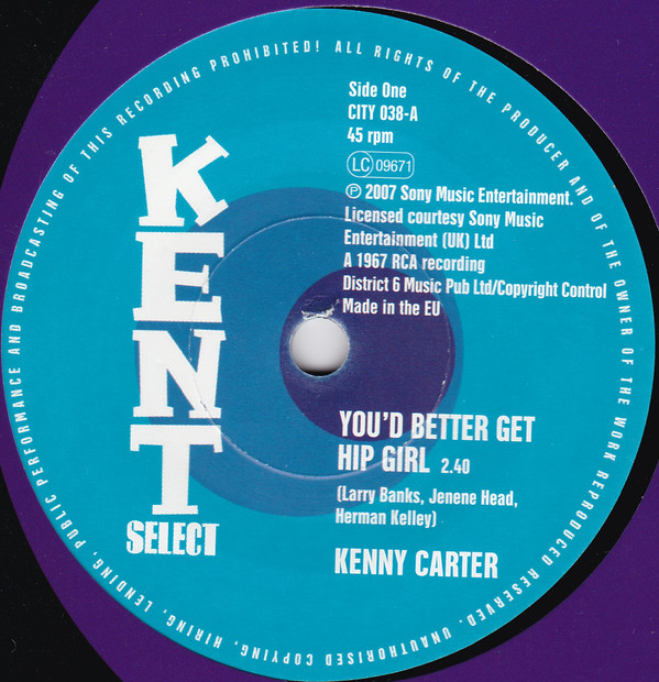 Kenny Carter/The Dynamics — You'd Better Get Hip Girl/My Life Is No Better