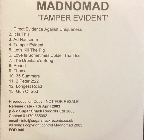 MADNOMAD — TAMPER-EVIDENT