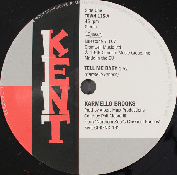 Karmello Brooks/Carla Thomas — Tell Me Baby/I'll Never Stop Loving You