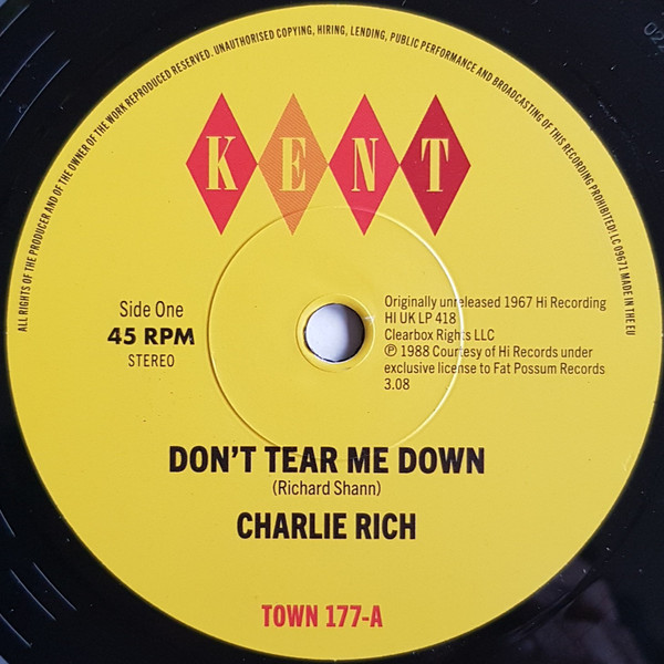CHARLIE RICH — DON'T TEAR ME DOWN / HOTELS, MOTELS